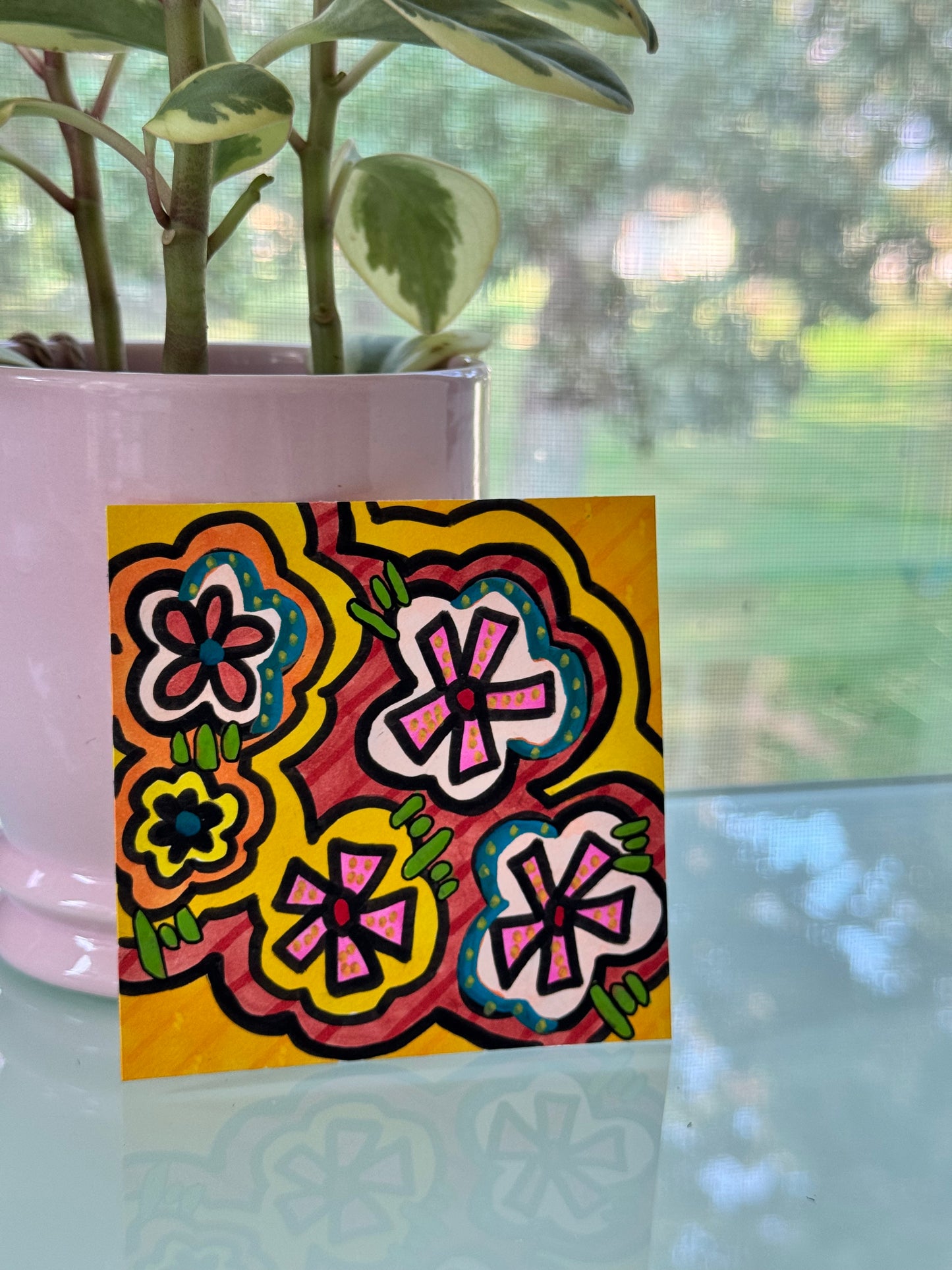 ACEO, Flower Clouds #23 Original Art Card 3x3