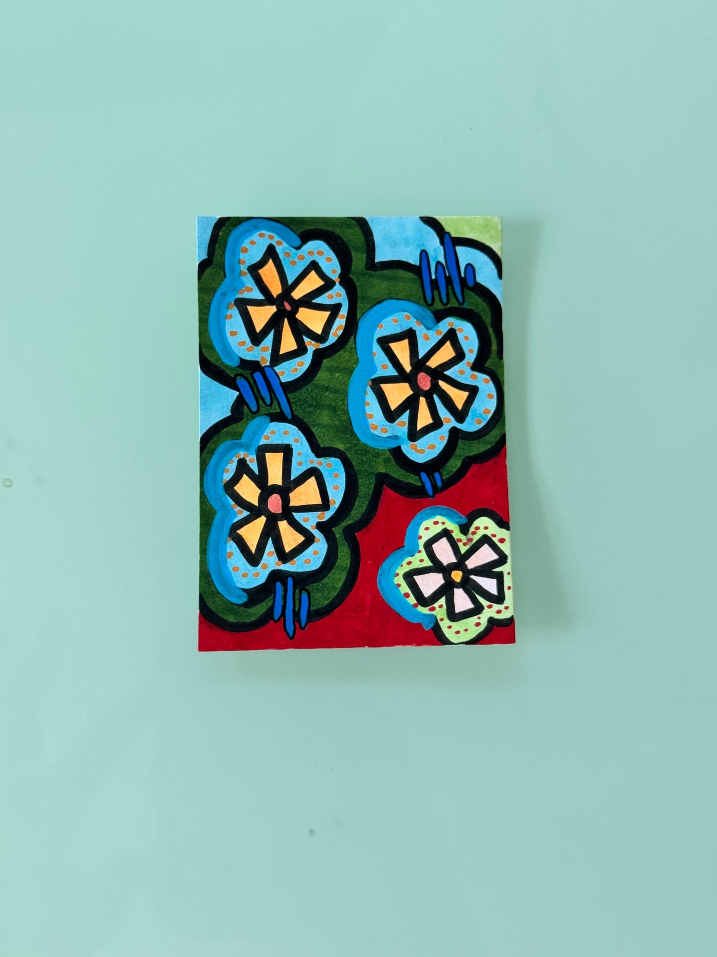 ACEO, Flower Clouds #21 Original Art Card 2.5x3.5