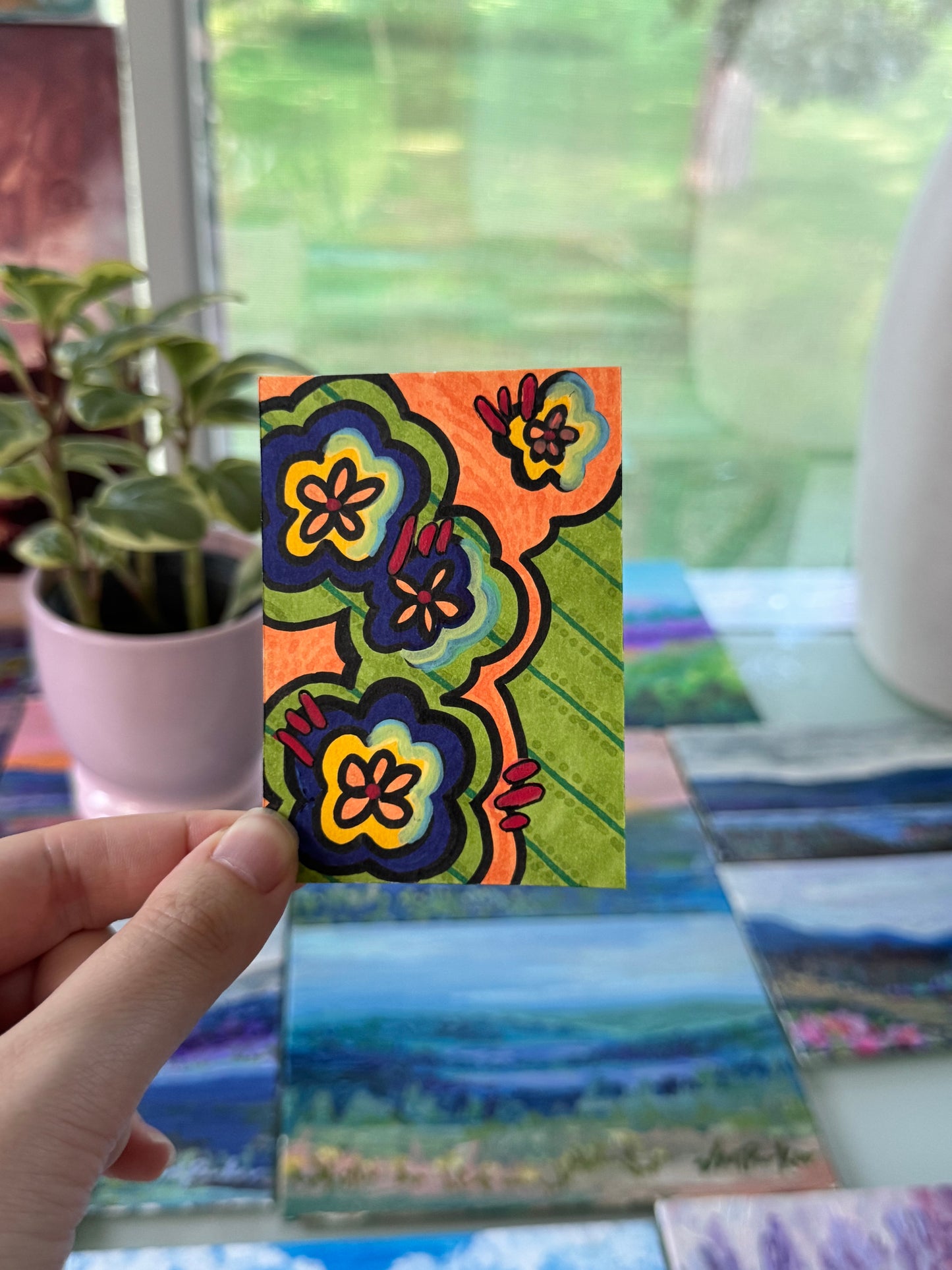 ACEO, Flower Clouds #12 Original Art Card 2.5x3.5