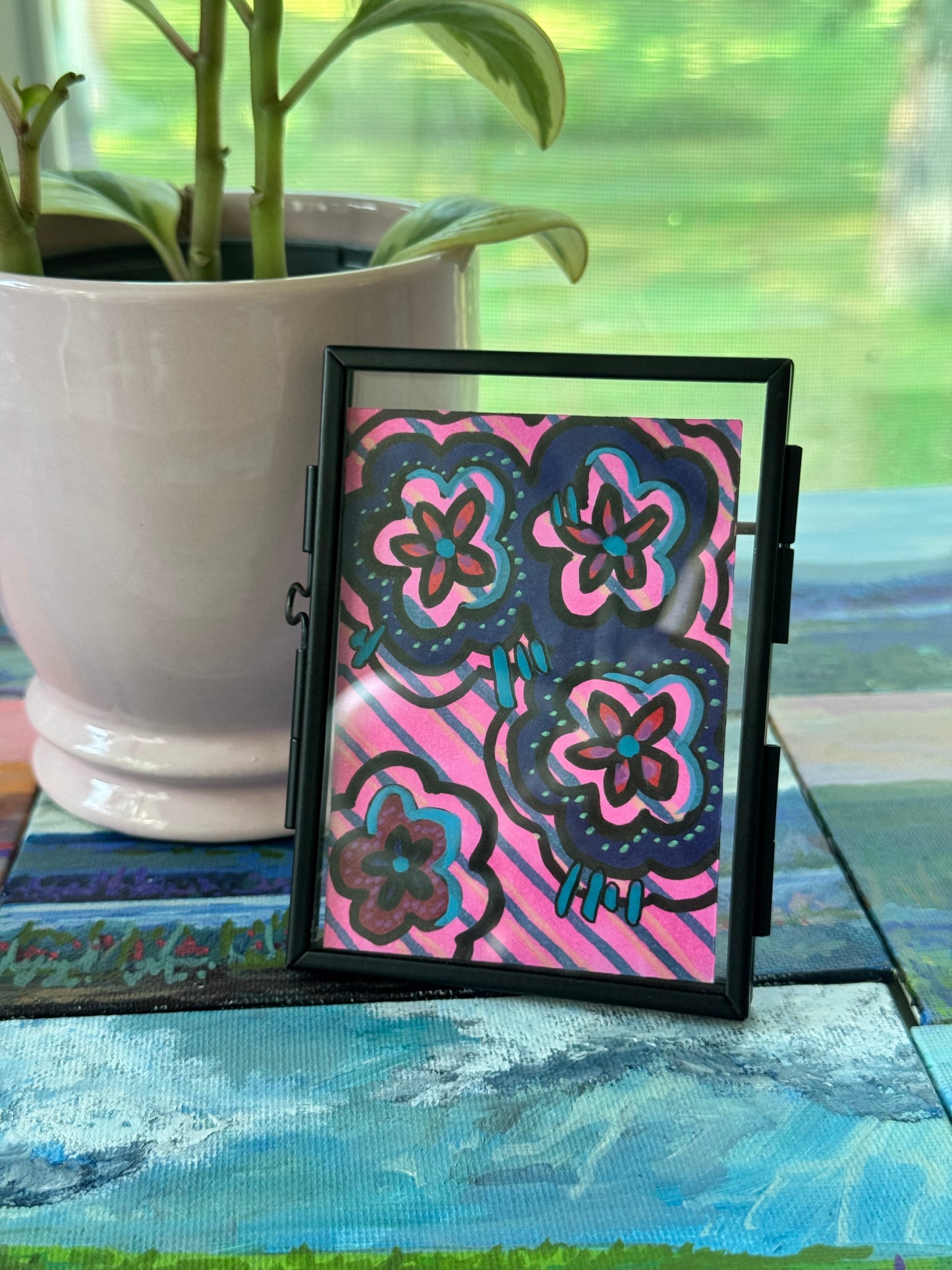 Flower Clouds #2 ACEO Original Art Card 3.5x2.5