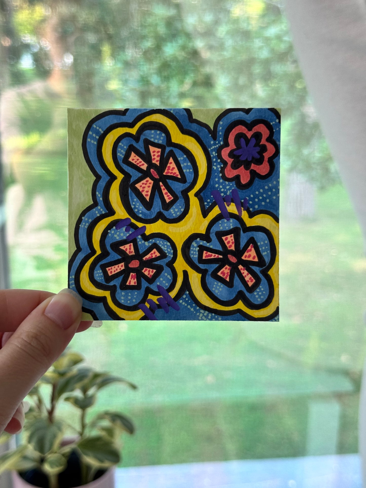 ACEO, Flower Clouds #24 Original Art Card 3x3