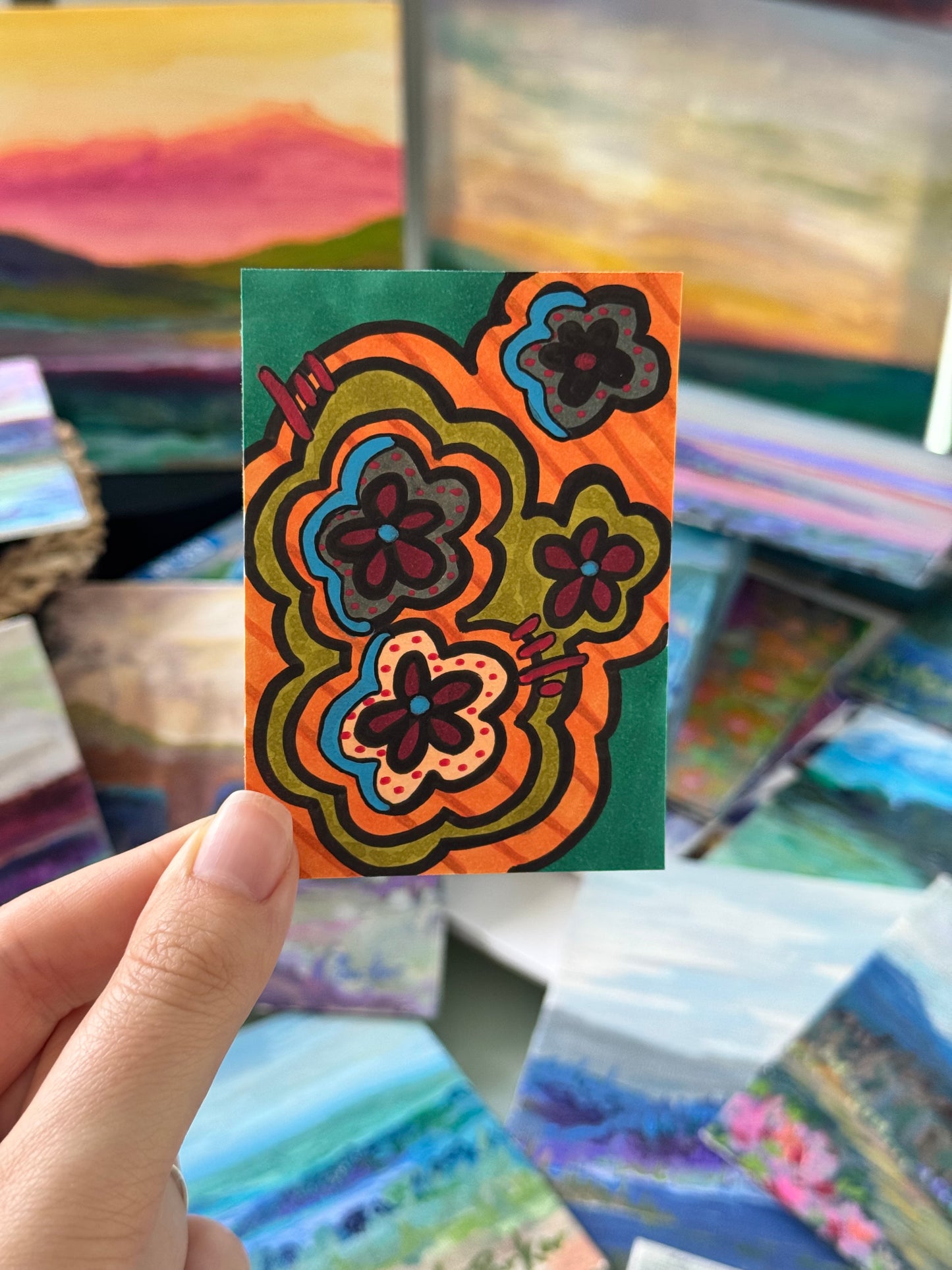 ACEO, Flower Clouds #15 Original Art Card 2.5x3.5