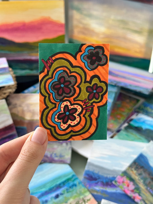 ACEO, Flower Clouds #15 Original Art Card 2.5x3.5