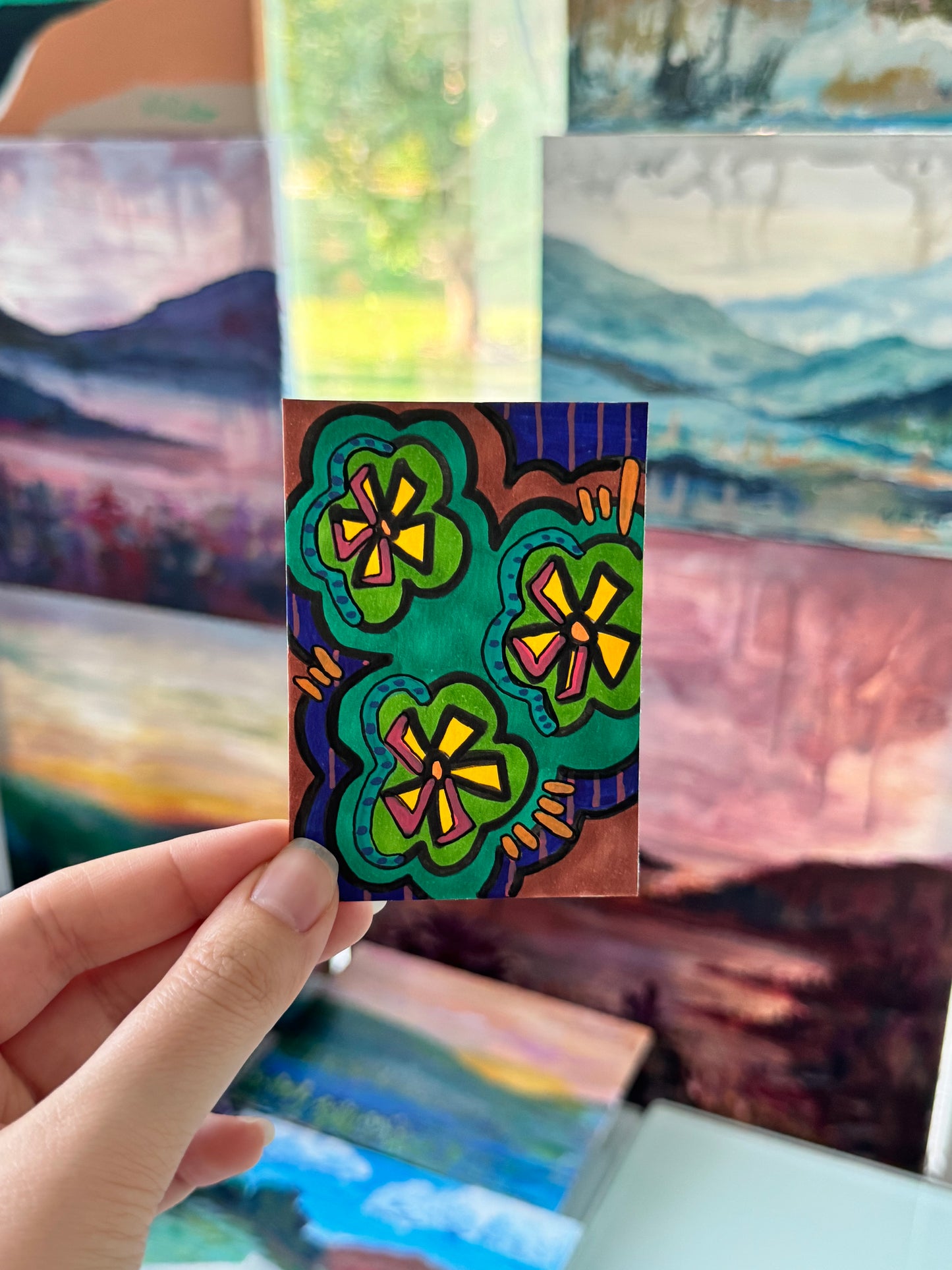 ACEO, Flower Clouds #20 Original Art Card 2.5x3.5