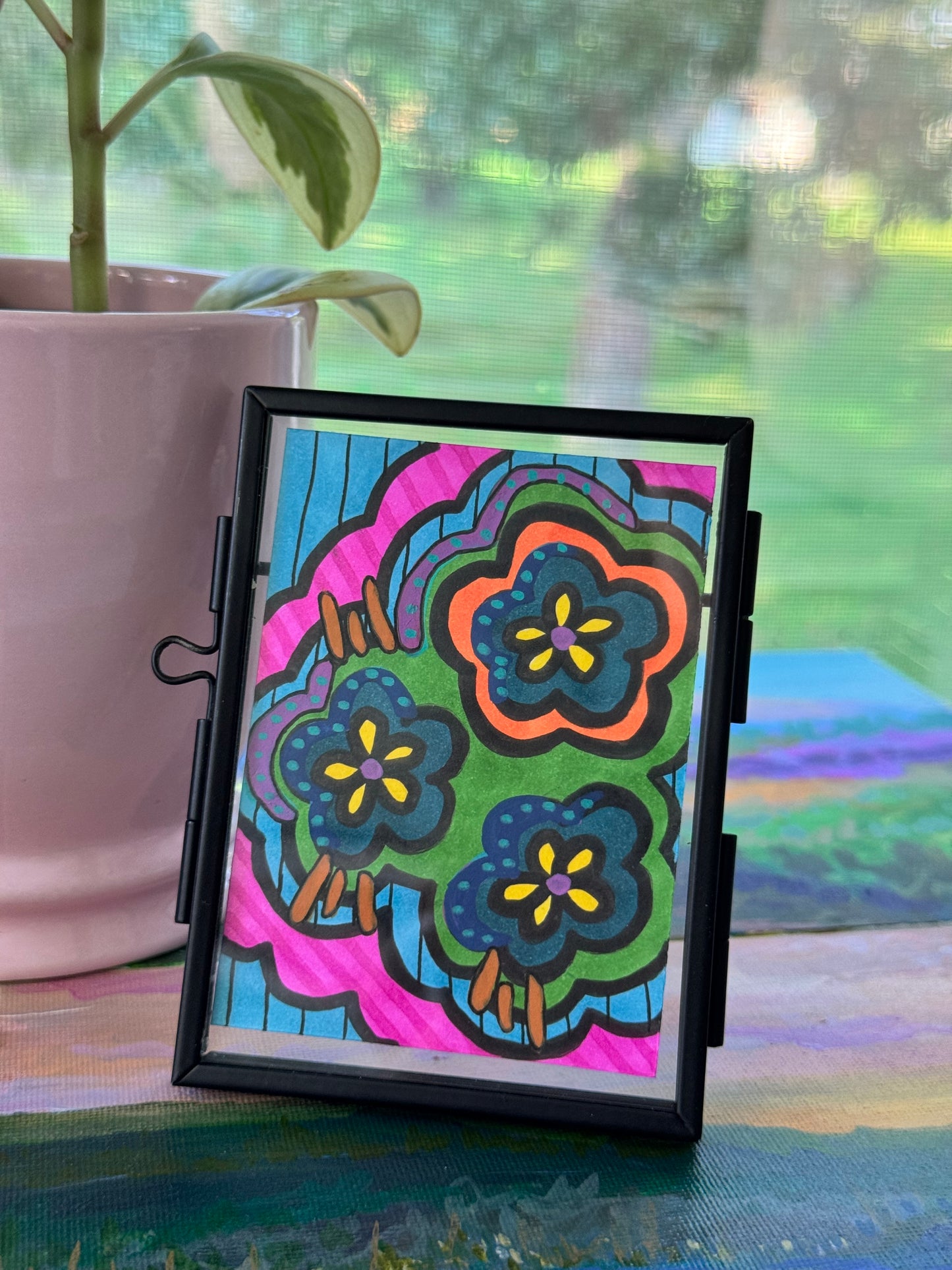 ACEO, Flower Clouds #14 Original Art Card 2.5x3.5