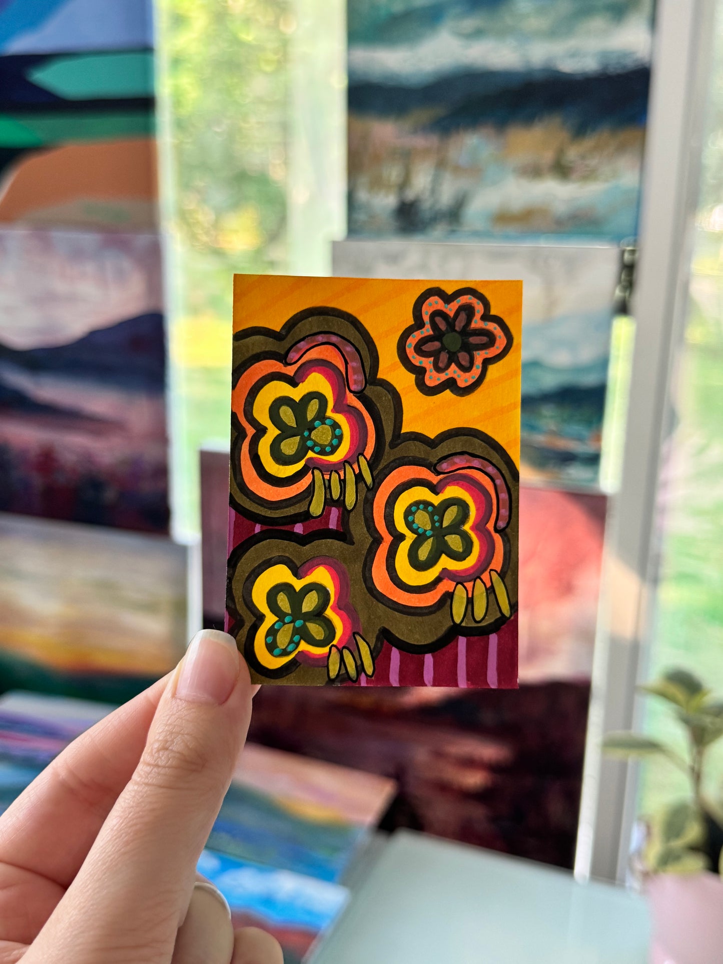 ACEO, Flower Clouds #19 Original Art Card 2.5x3.5