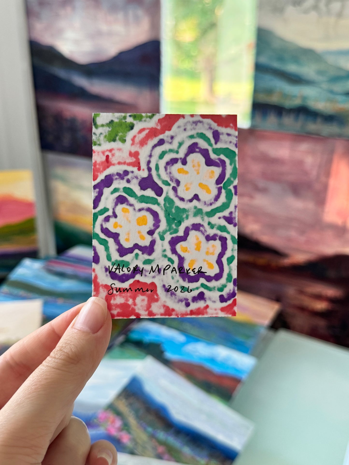 ACEO, Flower Clouds #18 Original Art Card 2.5x3.5