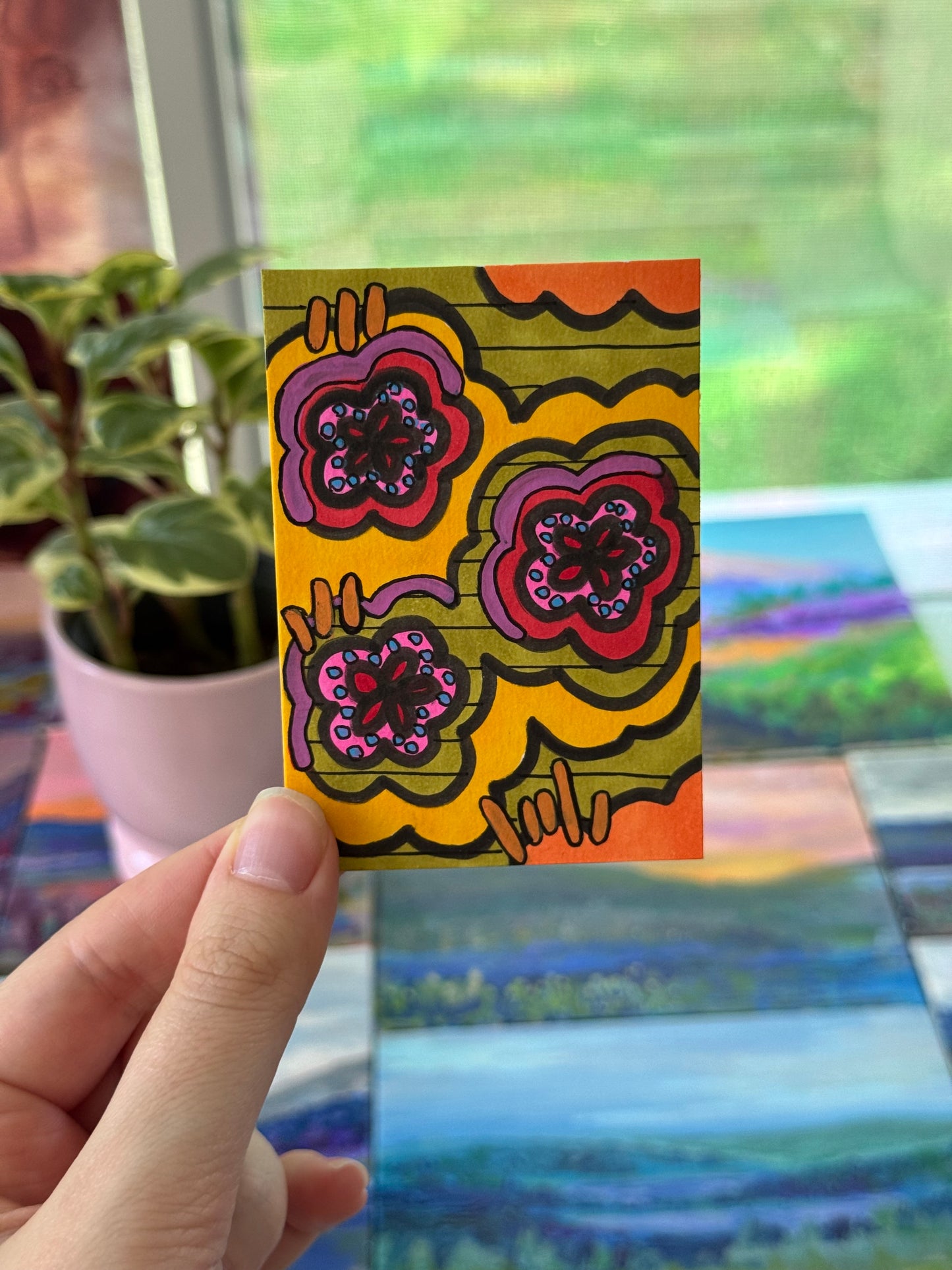 ACEO, Flower Clouds #6 Original Art Card 2.5x3.5