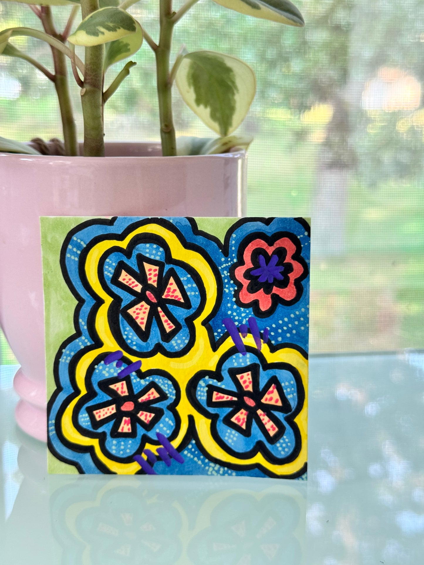 ACEO, Flower Clouds #24 Original Art Card 3x3
