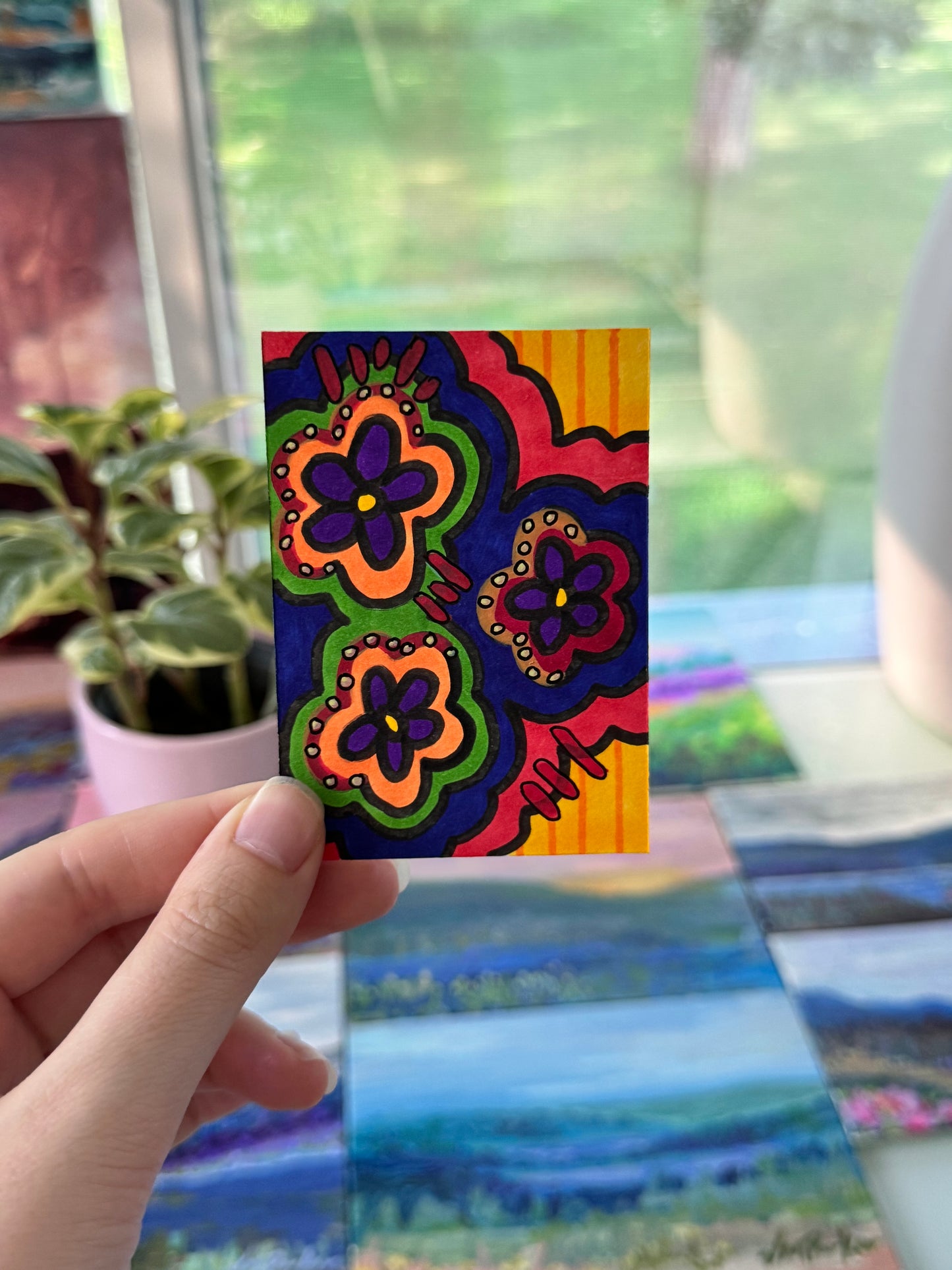 ACEO, Flower Clouds #10 Original Art Card 2.5x3.5