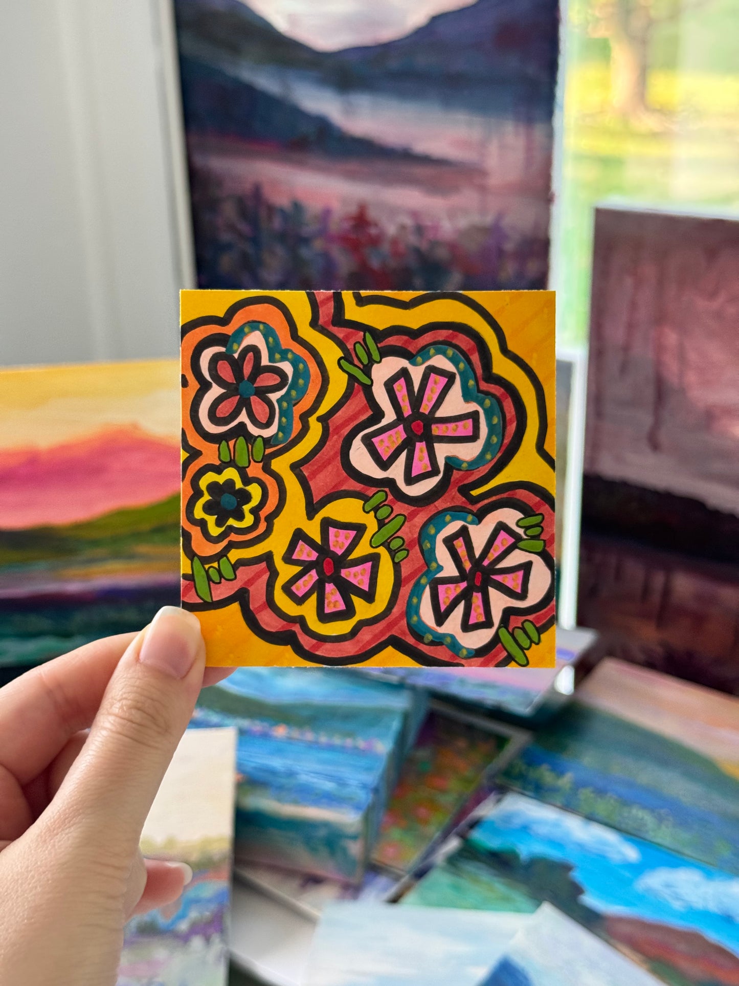 ACEO, Flower Clouds #23 Original Art Card 3x3