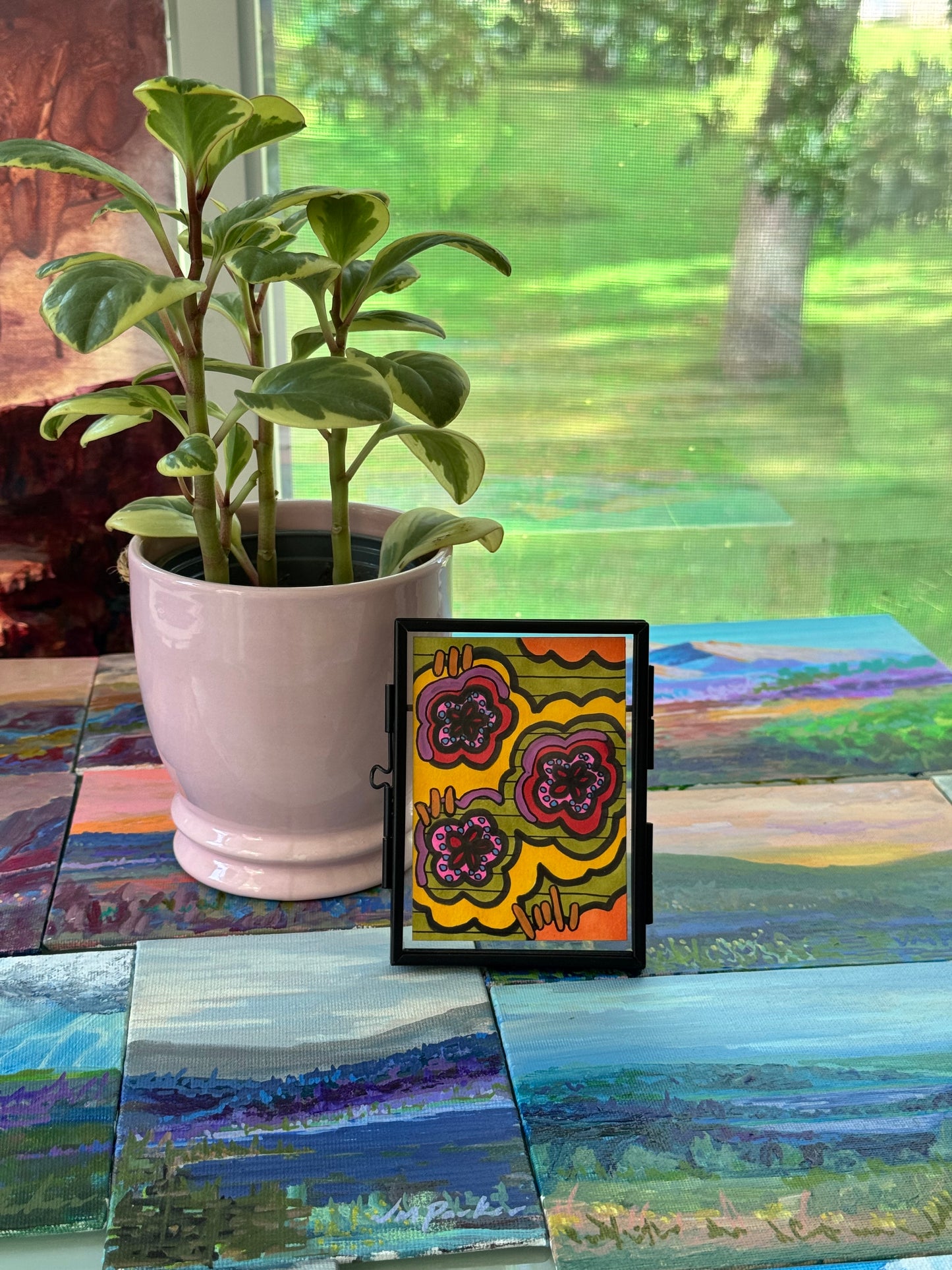 ACEO, Flower Clouds #6 Original Art Card 2.5x3.5