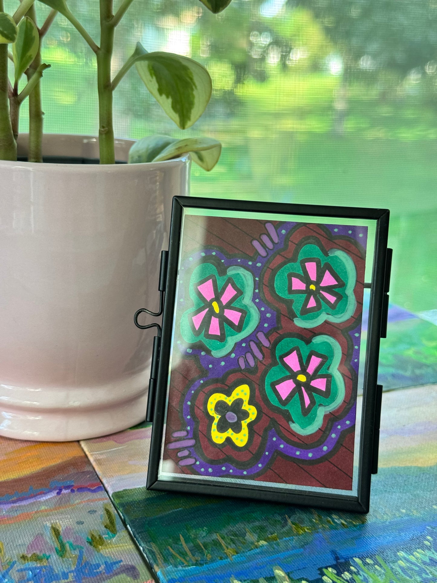 ACEO, Flower Clouds #13 Original Art Card 2.5x3.5