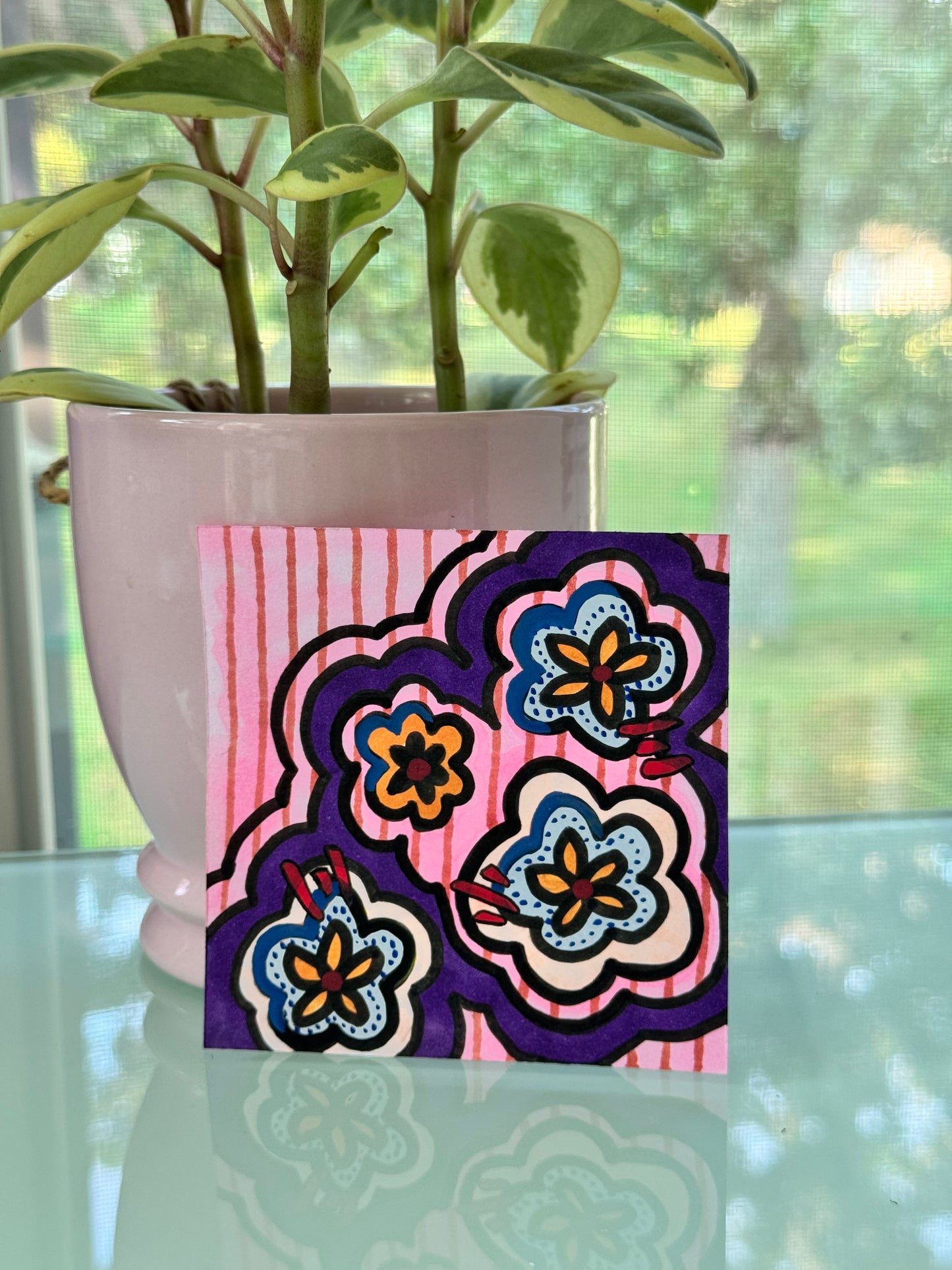 ACEO, Flower Clouds #22 Original Art Card 3x3