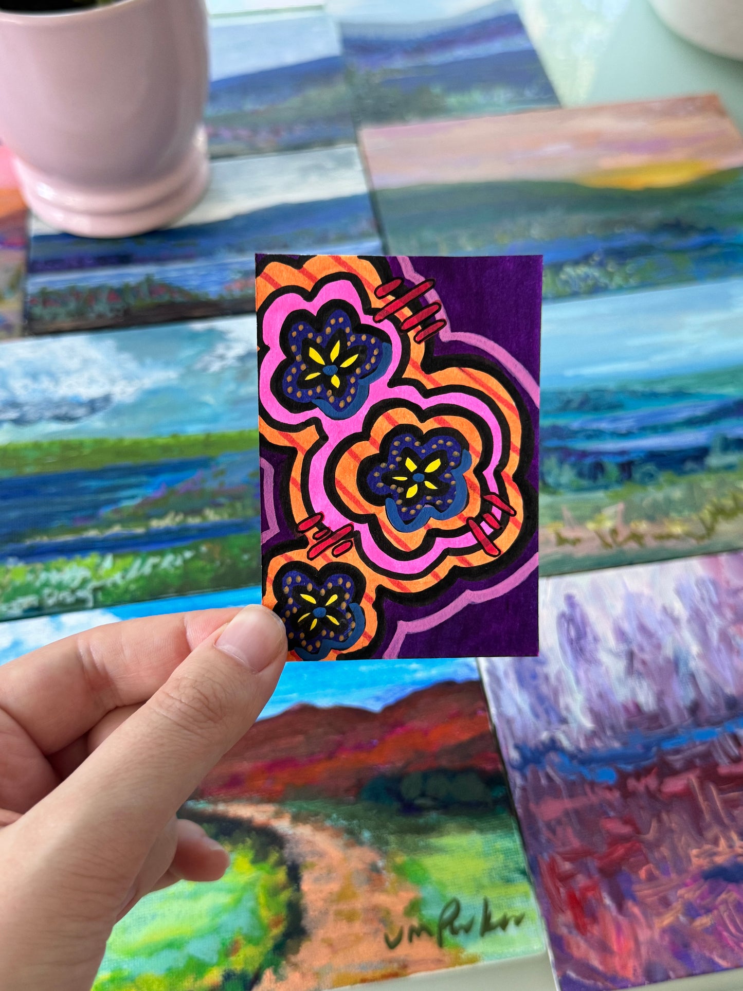 Flower Clouds #1 ACEO Original Art Card 3.5x2.5