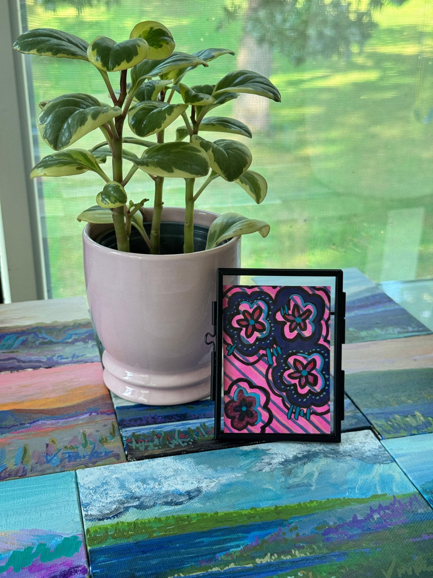 Flower Clouds #2 ACEO Original Art Card 3.5x2.5
