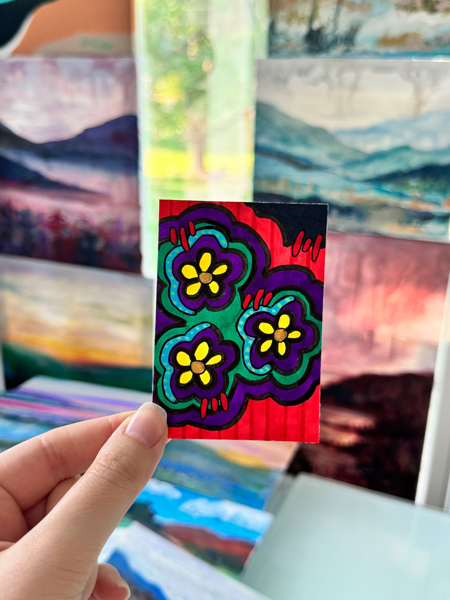 ACEO, Flower Clouds #18 Original Art Card 2.5x3.5