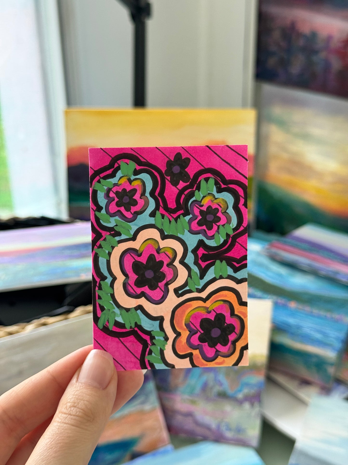 ACEO, Flower Clouds #17 Original Art Card 2.5x3.5
