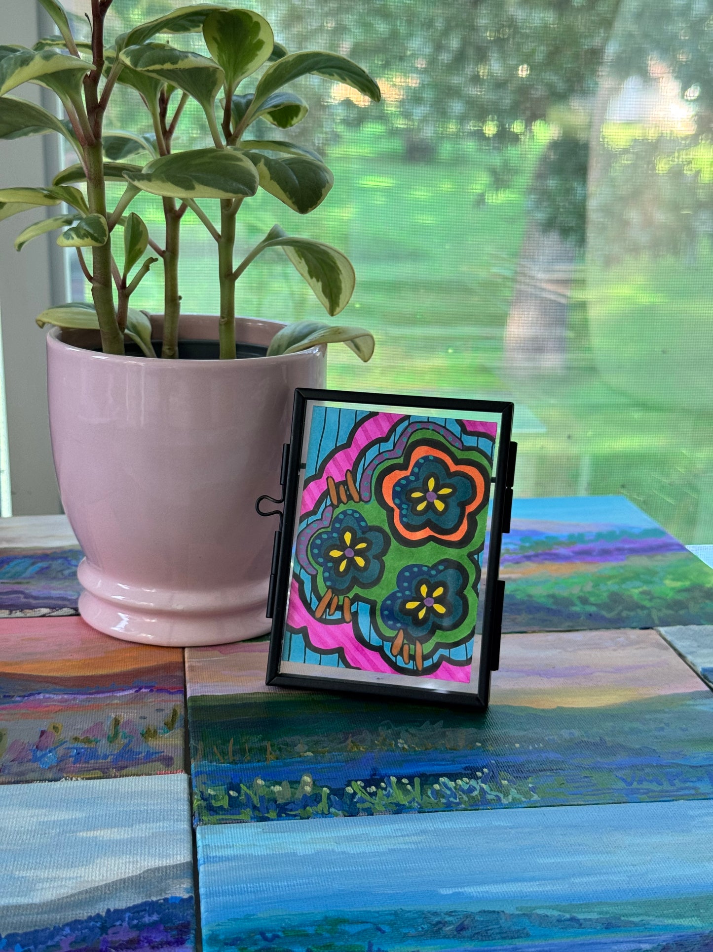 ACEO, Flower Clouds #14 Original Art Card 2.5x3.5