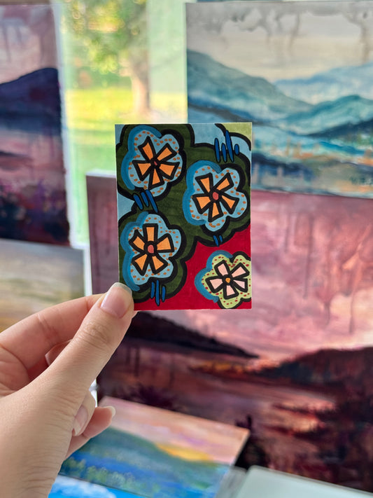 ACEO, Flower Clouds #21 Original Art Card 2.5x3.5