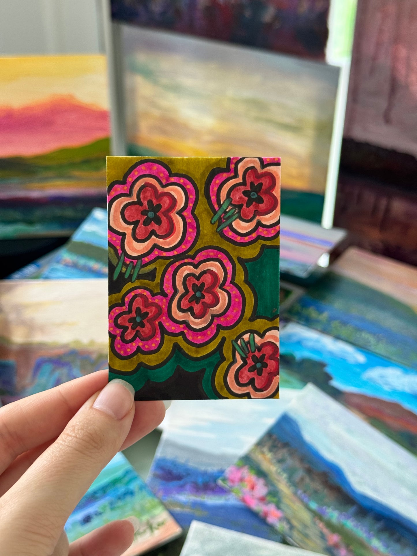 ACEO, Flower Clouds #16 Original Art Card 2.5x3.5