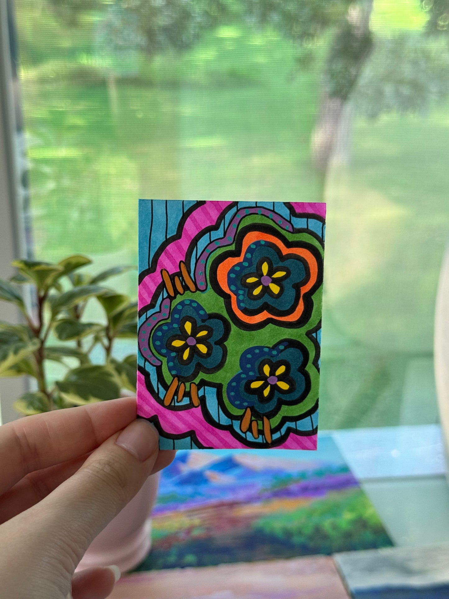ACEO, Flower Clouds #14 Original Art Card 2.5x3.5