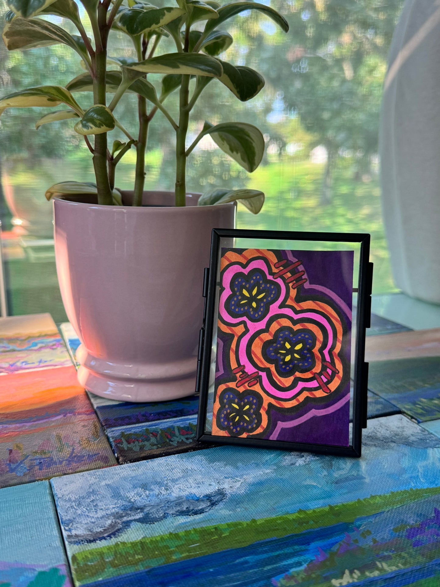 Flower Clouds #1 ACEO Original Art Card 3.5x2.5