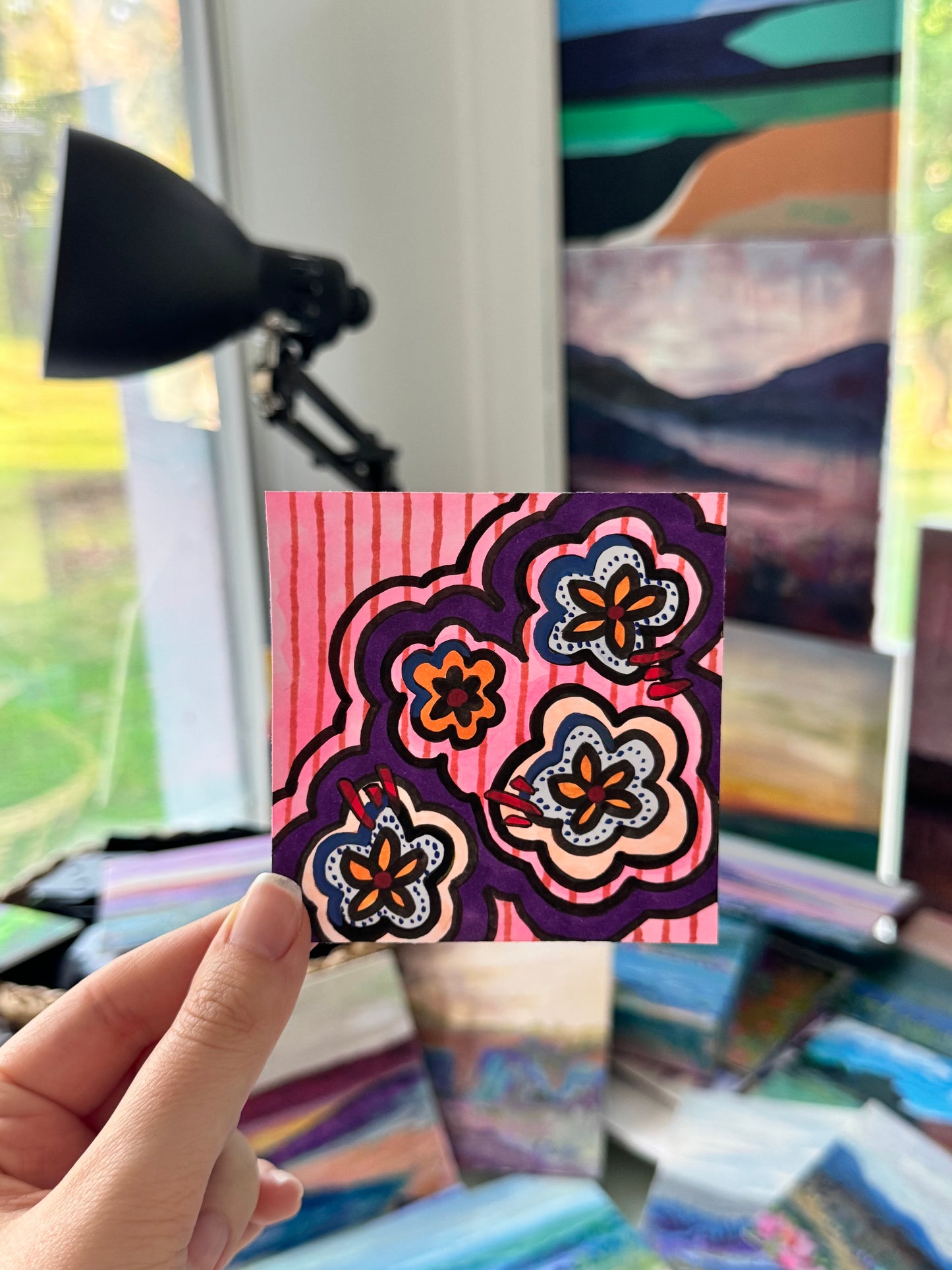 ACEO, Flower Clouds #22 Original Art Card 3x3