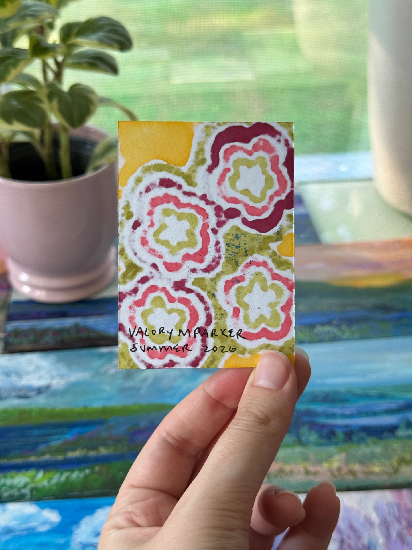 ACEO, Flower Clouds #5 Original Art Card 2.5x3.5