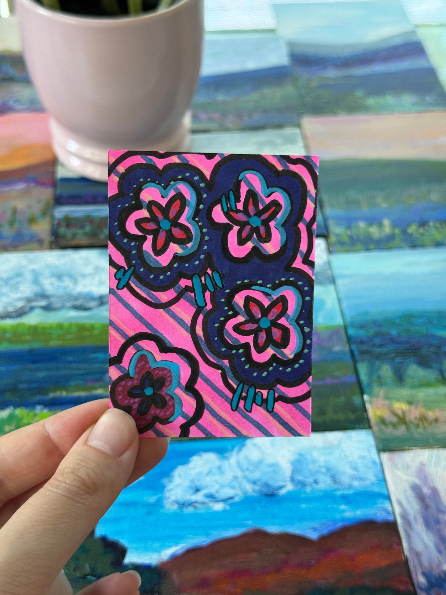 Flower Clouds #2 ACEO Original Art Card 3.5x2.5