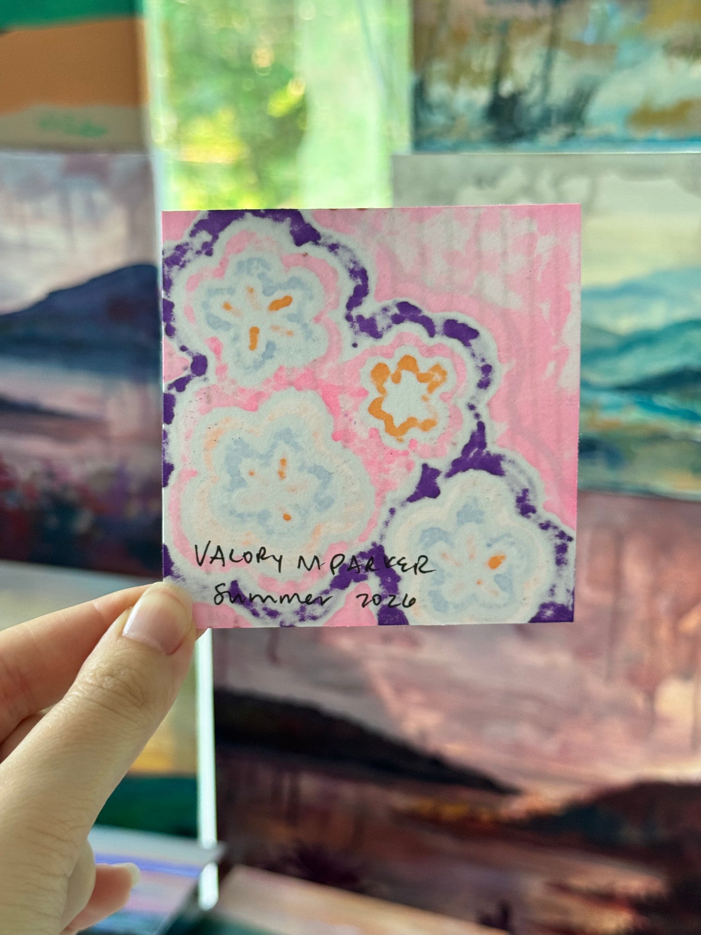ACEO, Flower Clouds #22 Original Art Card 3x3
